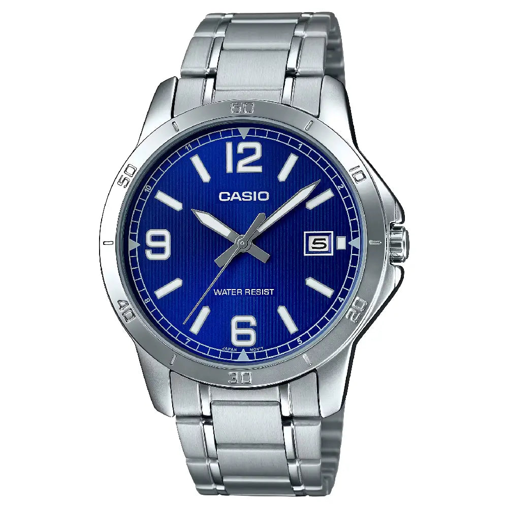 Casio Enticer MTP-V004D-2BUDF Date Analog Blue Dial Stainless Steel Men's Watch
