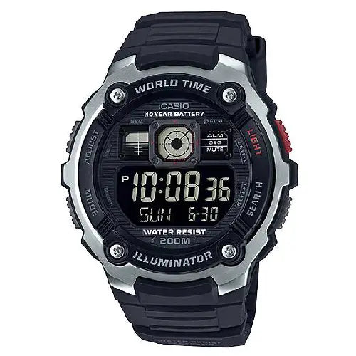 Casio Digital Multi-Time AE-2000W-1BVDF Black Dial Display and Analog Resin Strap Men's Watch