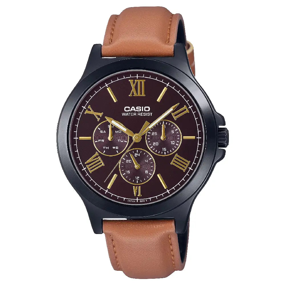 Casio Enticer MTP-V300BL-5AUDF Multi Hand Analog Brown Dial Leather Strap Men's Watch