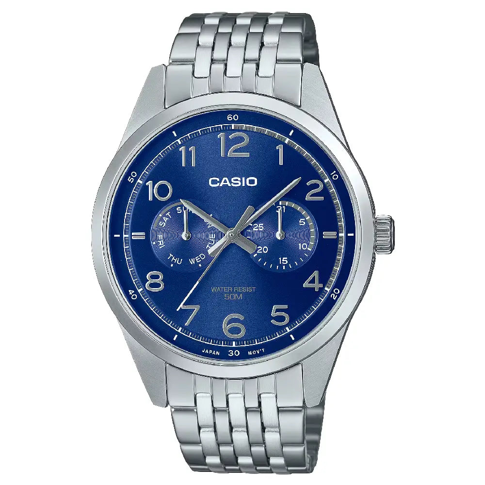 Casio Enticer MTP-E340D-2AVDF Multi-Function Analog Blue Dial Stainless Steel Men's Watch