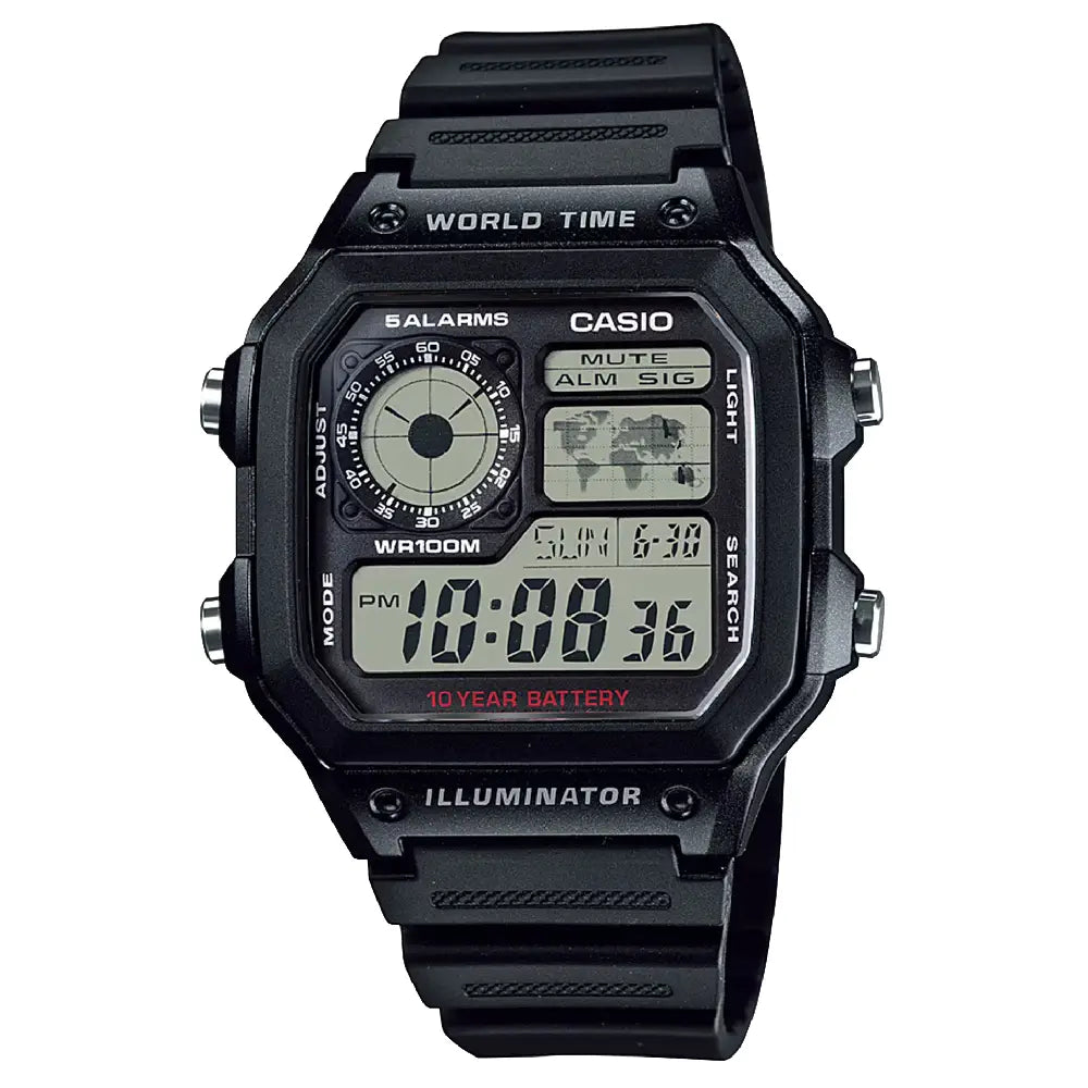 Casio World Time Digital AE-1200WH-1AVDF Grey/Black Dial Digital and Analog Resin Strap Men's Watch