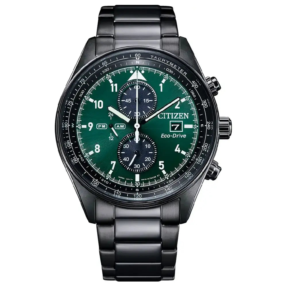 Citizen Eco-Drive CA0775-87X Chronograph Green Dial 43mm Stainless Steel Men's Watch