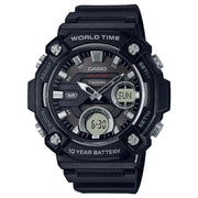 Casio Analog-Digital World Time AEQ-120W-1AVDF with Fishing Timer Black Dial Resin Strap Men's Watch