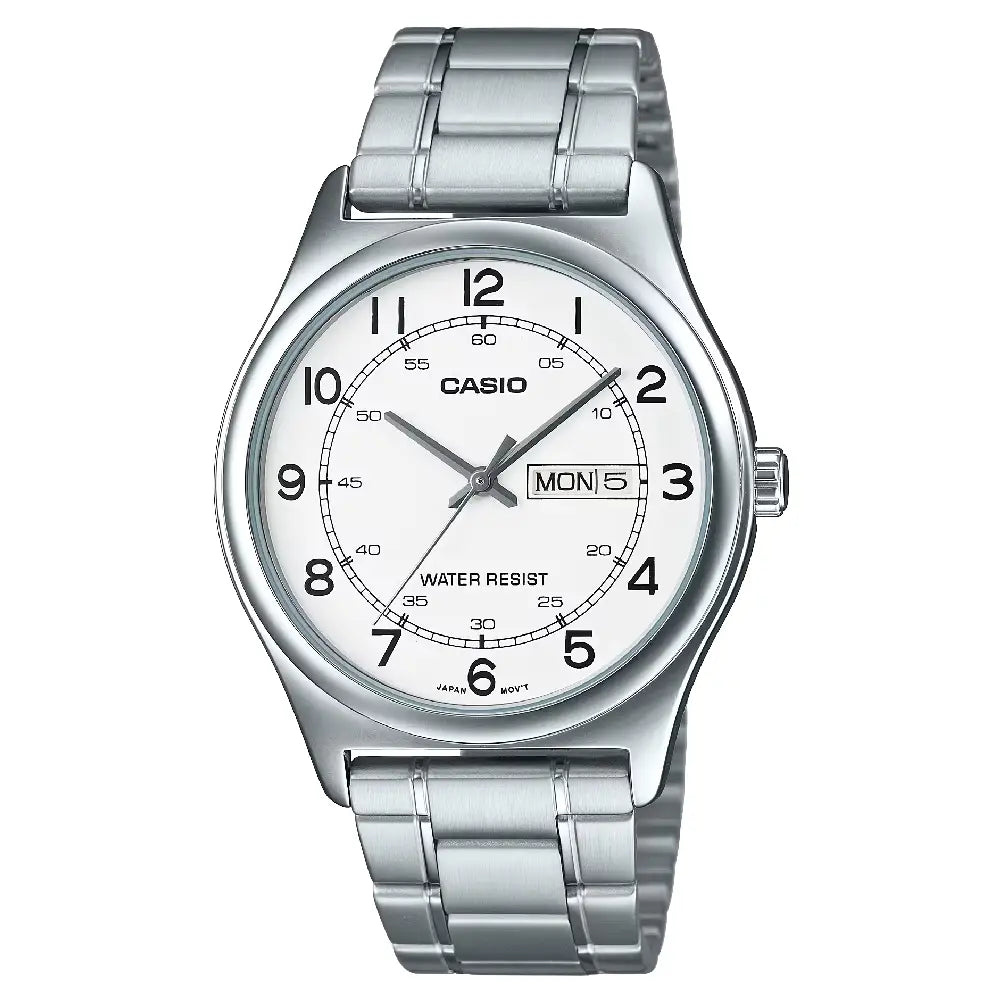 Casio Enticer MTP-V006D-7B2UDF Day Date Analog White Dial Stainless Steel Men's Watch