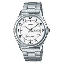Casio Enticer MTP-V006D-7B2UDF Day Date Analog White Dial Stainless Steel Men's Watch
