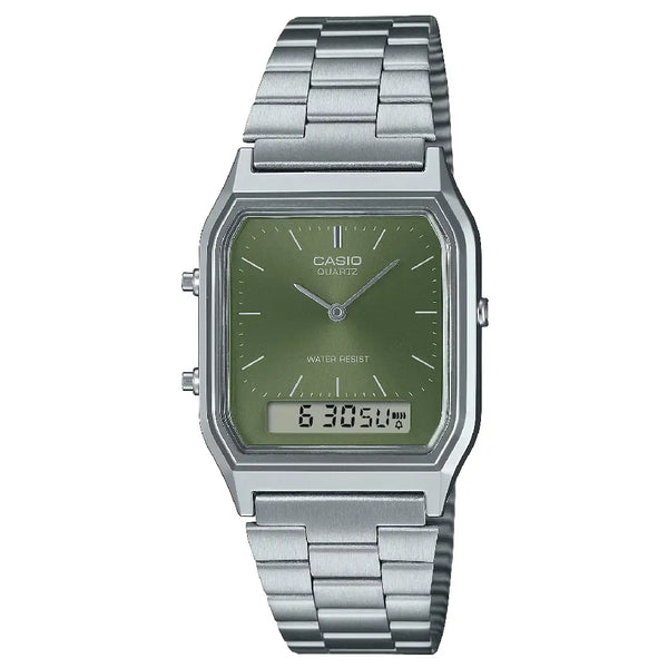 Casio AQ-230A-3AMQYDF Green Dial Stainless Steel Unisex Watch