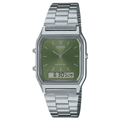 Casio Analog-Digital AQ-230A-3AMQYDF Green Dial Stainless Steel Unisex Watch