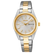 Seiko SUR454P1 silver dial two tone 30mm women's watch