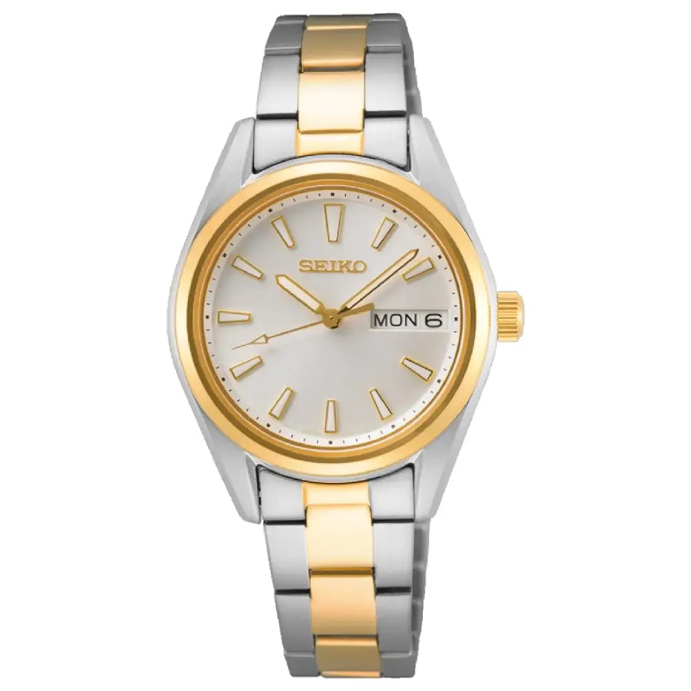 Seiko SUR454P1 silver dial two tone 30mm women's watch