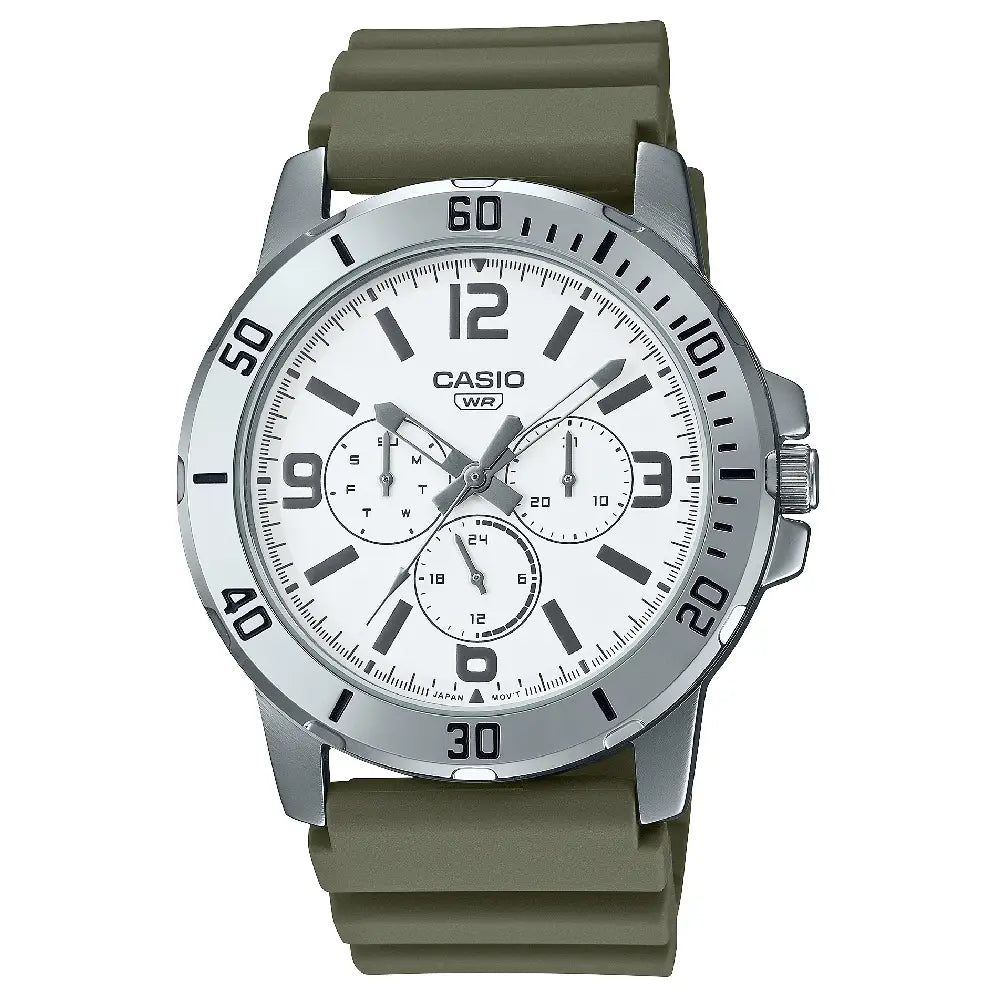 Casio Enticer MTP-VD300-3BUDF Multi-Hand Day Date Analog White Dial Resin Strap Men's Watch