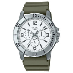 Casio Enticer MTP-VD300-3BUDF Multi-Hand Day Date Analog White Dial Resin Strap Men's Watch