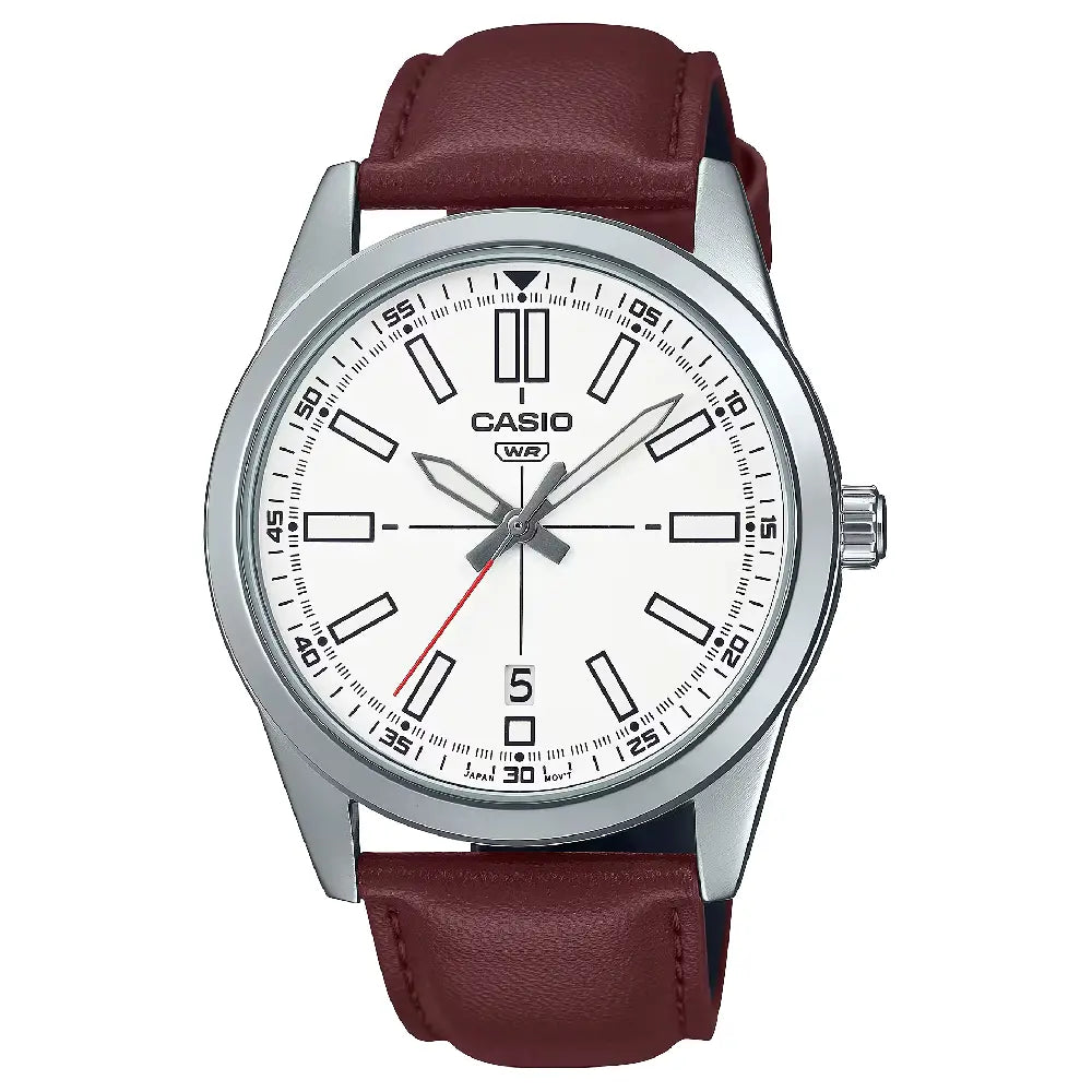 Casio Enticer MTP-VD02L-7EUDF Date Analog White Dial Leather Strap Men's Watch