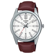 Casio Enticer MTP-VD02L-7EUDF Date Analog White Dial Leather Strap Men's Watch