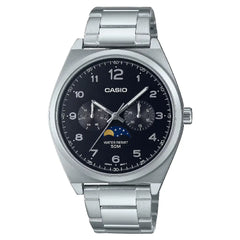 Casio Enticer MTP-M300D-1AVDF Multi-Hand Moon Phase Analog Black Dial Stainless Steel Men's Watch