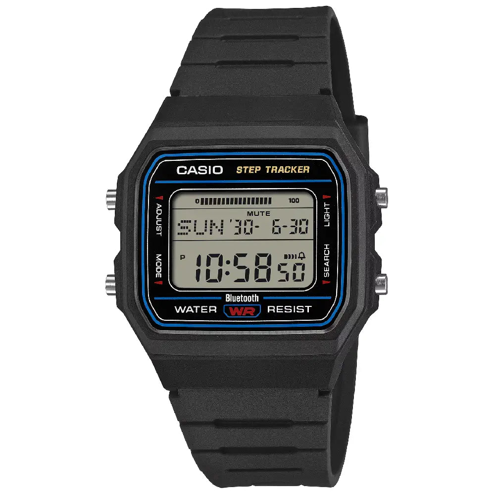 Casio F-B100W-1A Vintage Bluetooth step tracker men's digital watch with black resin strap