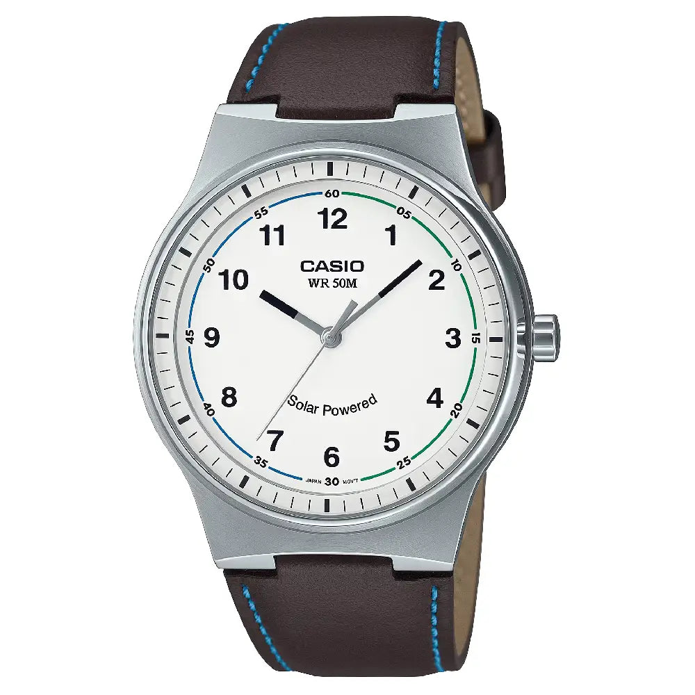 Casio Enticer MTP-RS105L-7BVDF Solar Powered Analog White Dial Leather Strap Men's Watch
