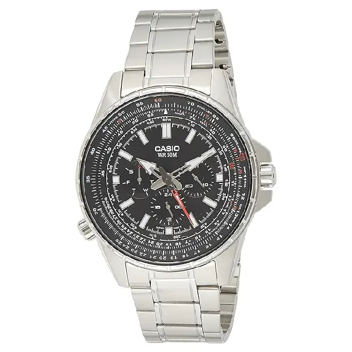 Casio Enticer MTP-SW320D-1AVDF Multi-Hand Analog Black Dial Stainless Steel Men's Watch