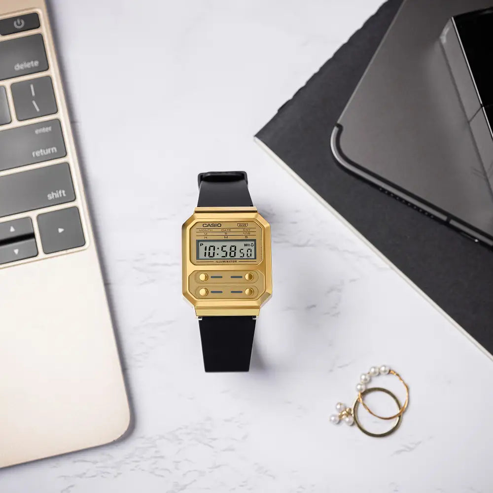 Casio Vintage Digital A100WEFG-9ADF Gold Dial Resin Strap Unisex Watch