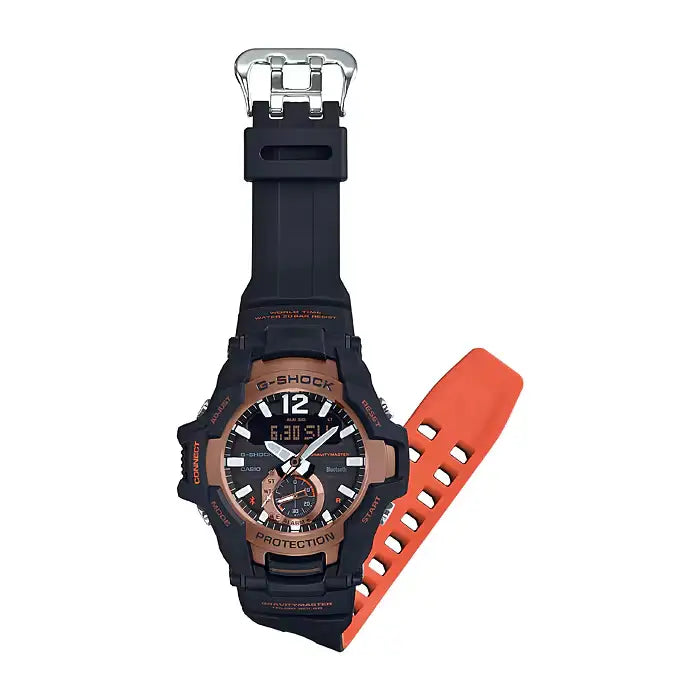 Casio G-Shock Gravitymaster GR-B100-1A4 Analog-Digital Tough Solar Bluetooth Black and Orange 53.8mm Resin Strap Men's Watch