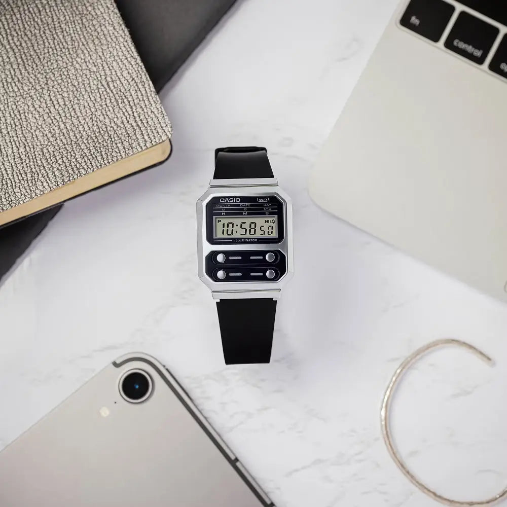 Casio Vintage Digital A100WEF-1ADF Black Dial Stainless Steel Unisex Watch
