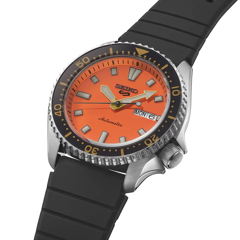 Seiko 5 Sports SRPL89K1 "SKX Redux" Daichi Orange Dial 42.5mm Silicone Strap Men's Watch