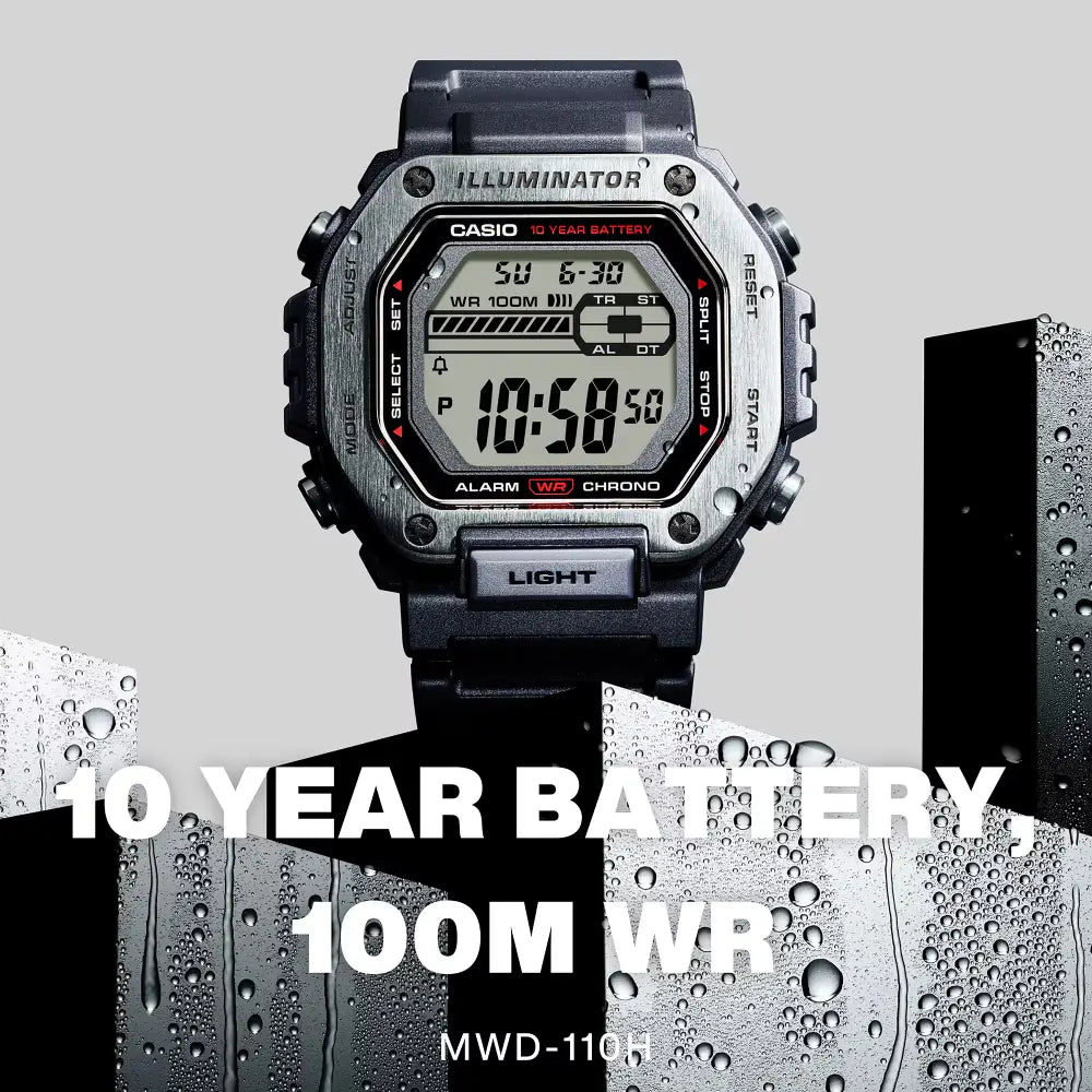 Casio Digital MWD-110H-1AVDF Black Display Dial Resin Strap Men's Watch
