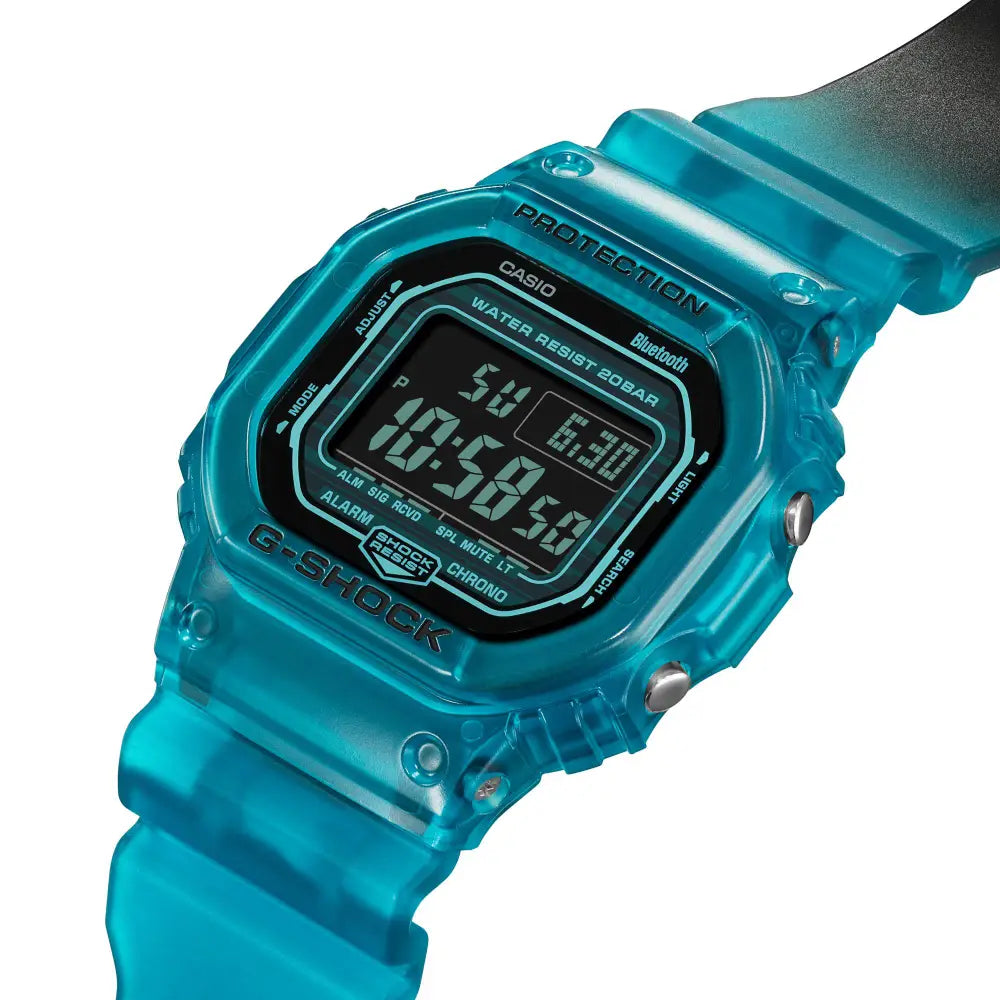 Casio DW-B5600G-2DR translucent blue strap digital dial watch