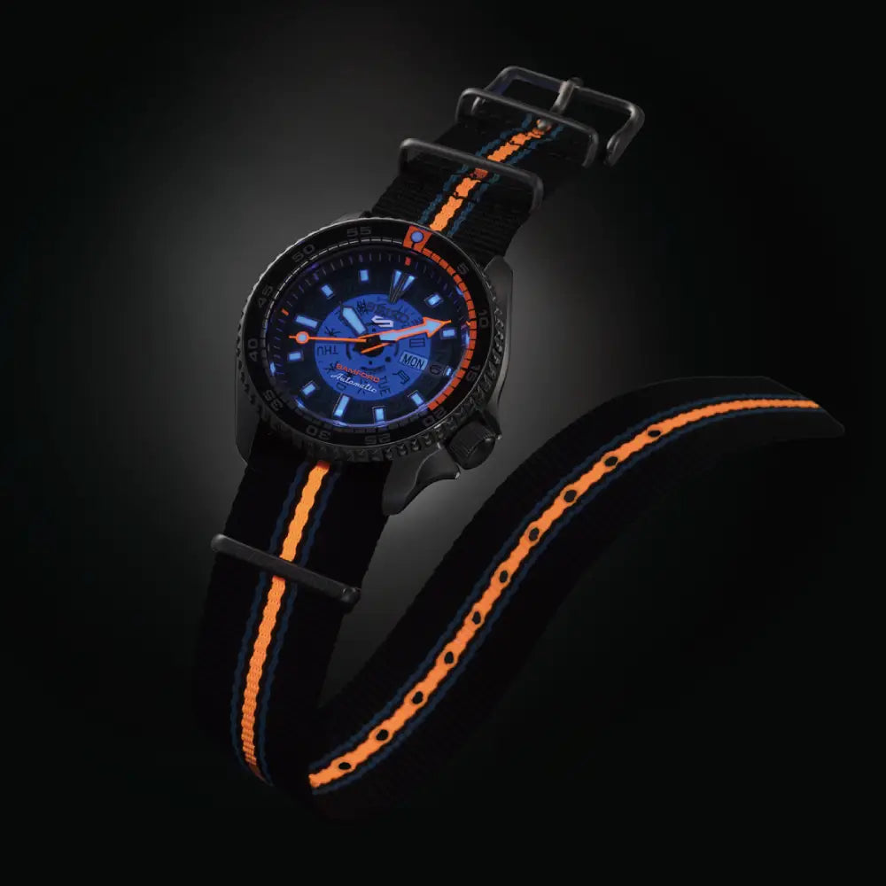 Seiko 5 Sports SBSA315 Automatic Limited Edition "Bamford" (2025 Pieces) Blue Skeleton Dial 42.5mm Nylon Strap Men's Watch