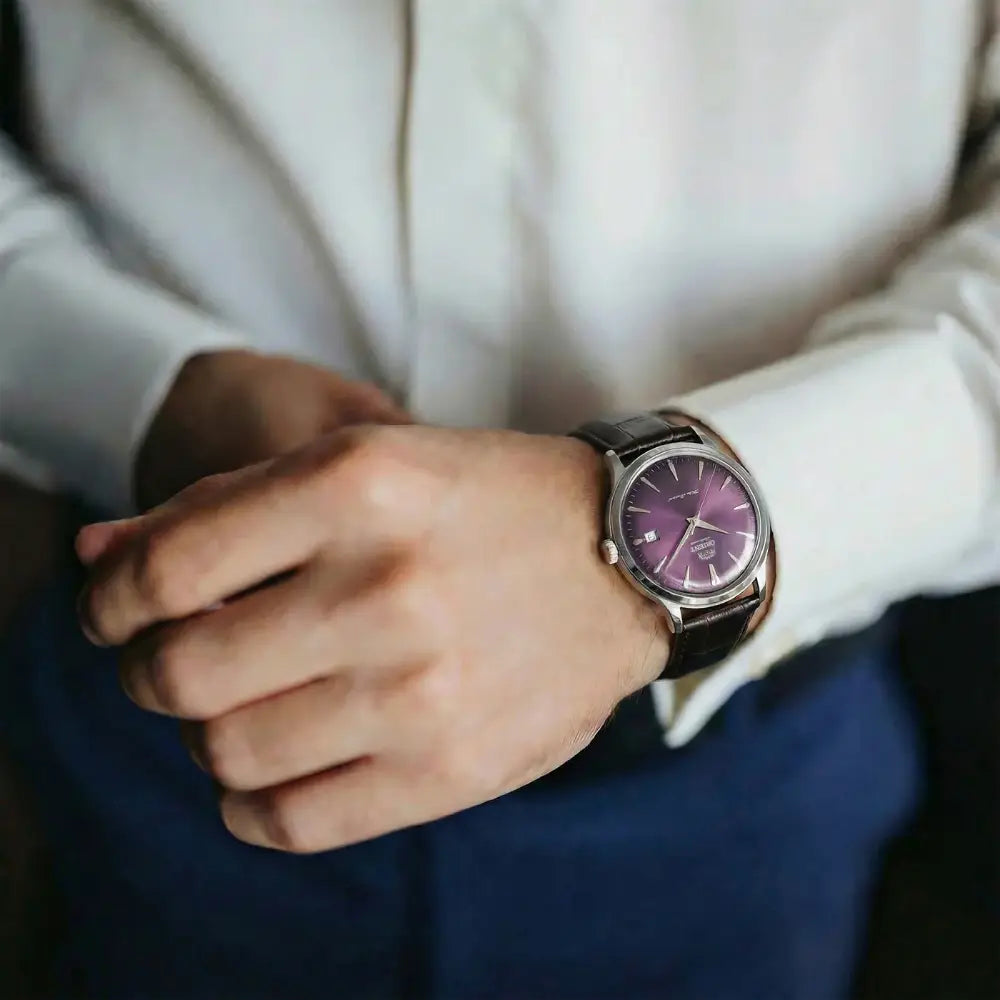 Orient RA-AC0032V Bambino automatic purple dial men’s leather strap watch
