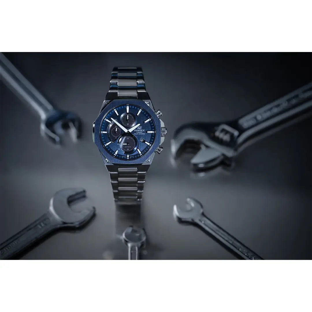 Casio  Edifice Slim Line Chronograph EFS-S570DB-2ADR Solar Powered Blue Dial Stainless Steel Men's Watch