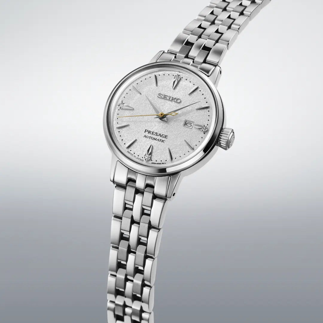 Seiko Presage SRE017 Cocktail Time Automatic "Hot Buttered Rum" White Dial 30.3mm Stainless Steel Women's Watch