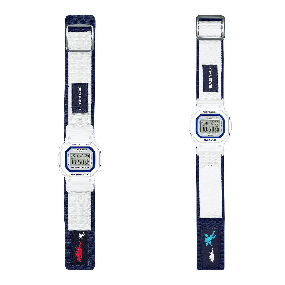 Casio G-Shock LOV-23A-7DR white strap dual watch set