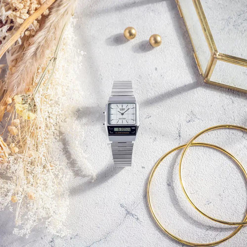 Casio Analog-Digital AQ-800E-7ADF White Dial Stainless Steel Unisex Watch
