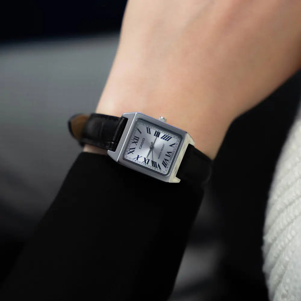 Casio Classic Analog "Casio Tank" LTP-V007L-7B1 Silver Dial 22mm Leather Strap Women's Watch