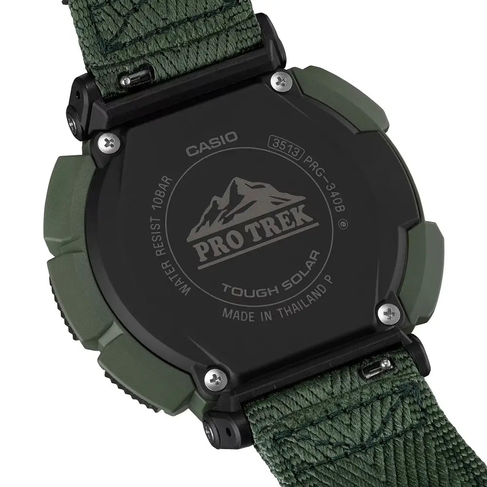 Casio Pro Trek PRG-340B-3D men's watch back case and strap view