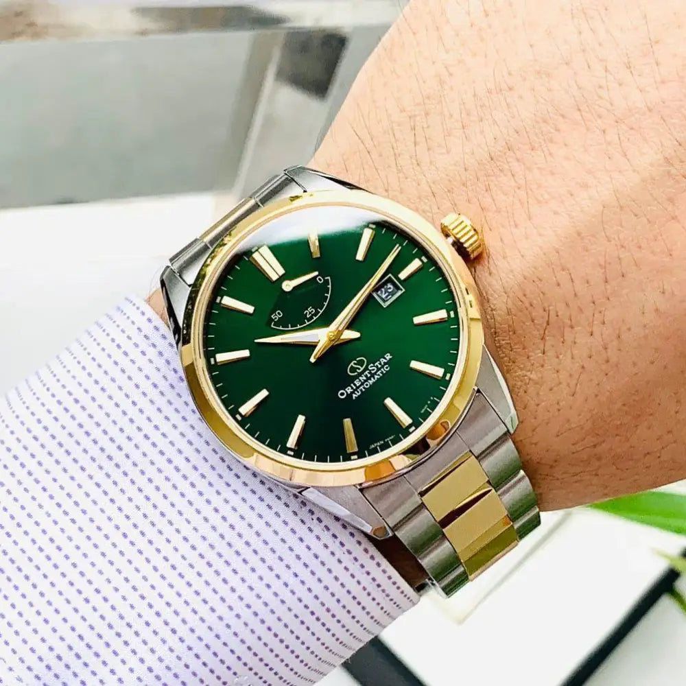 Orient Star RE-AU0405E Contemporary Automatic "Basic Date" Green Dial 42mm Two-Tone Stainless Steel Men's Watch