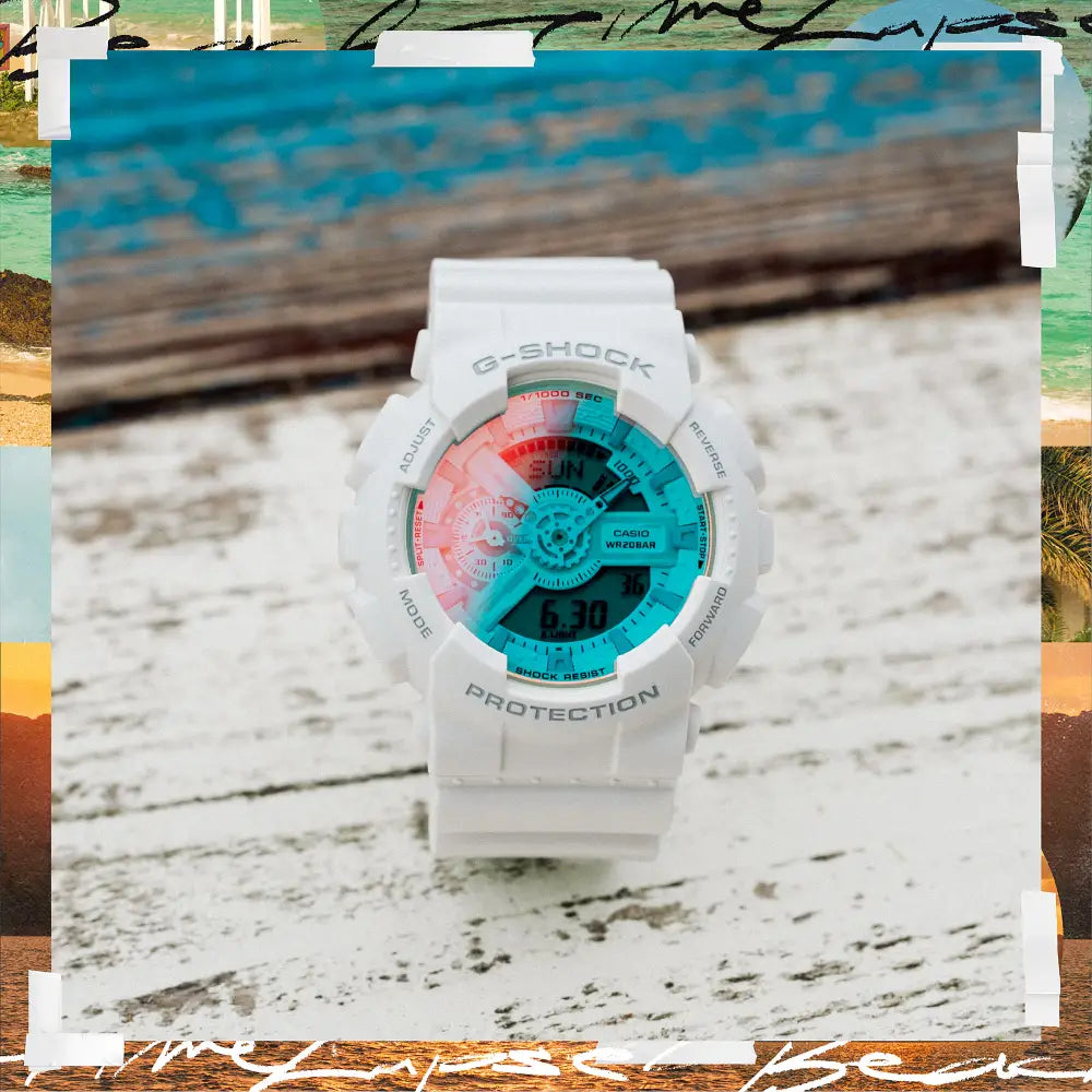 Casio G Shock GA-110TL-7A Analog-Digital "Beach Time" White Dial Resin Strap Men's Watch