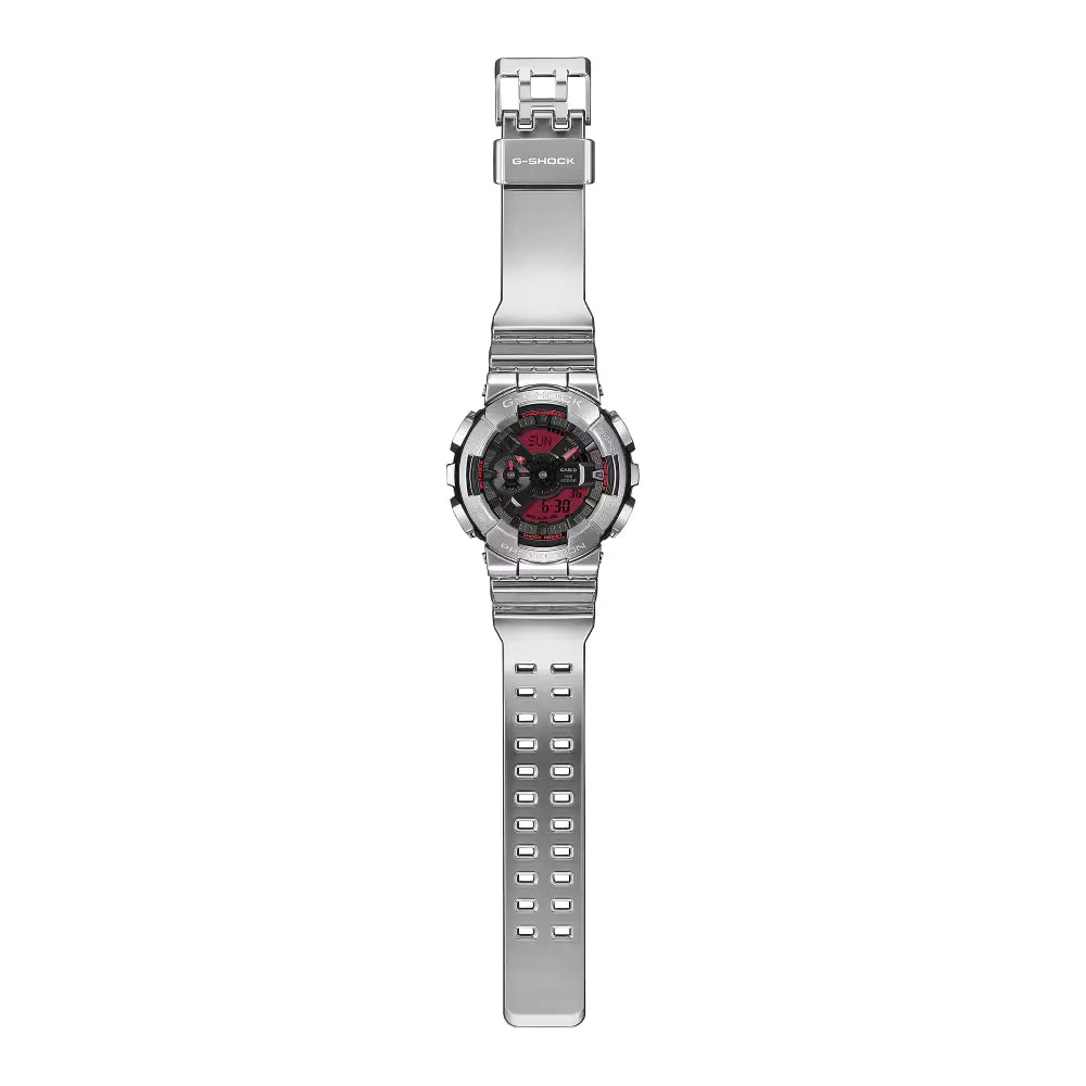 GM-110YRA-8A Casio G-Shock men's watch grey metallic design with red display dial