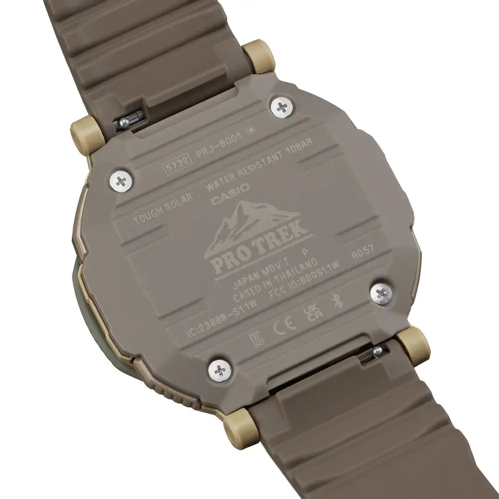 Casio ProTrek PRJ-B001-5D watch caseback detail solar Bluetooth construction