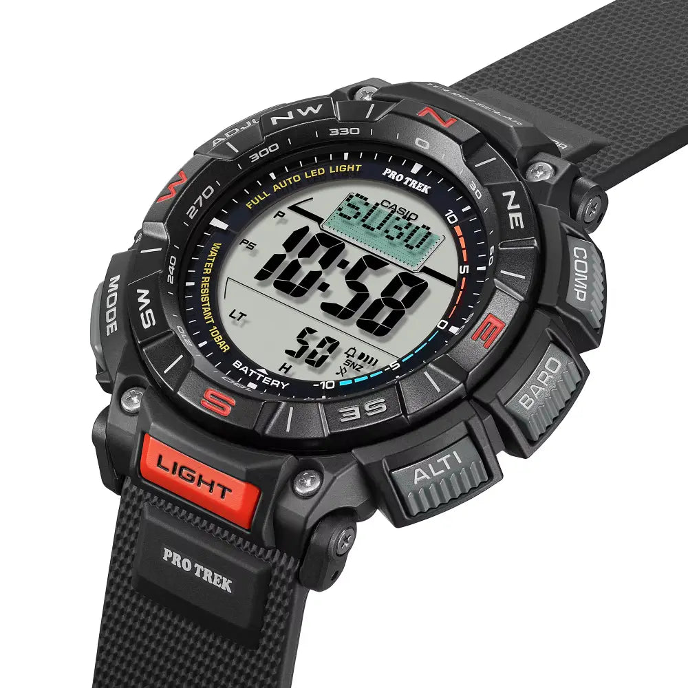 Casio ProTrek PRG-340-1DR Digital Tough Solar Triple Sensor Black Digital Dial 51.7mm Resin Strap Men's Watch
