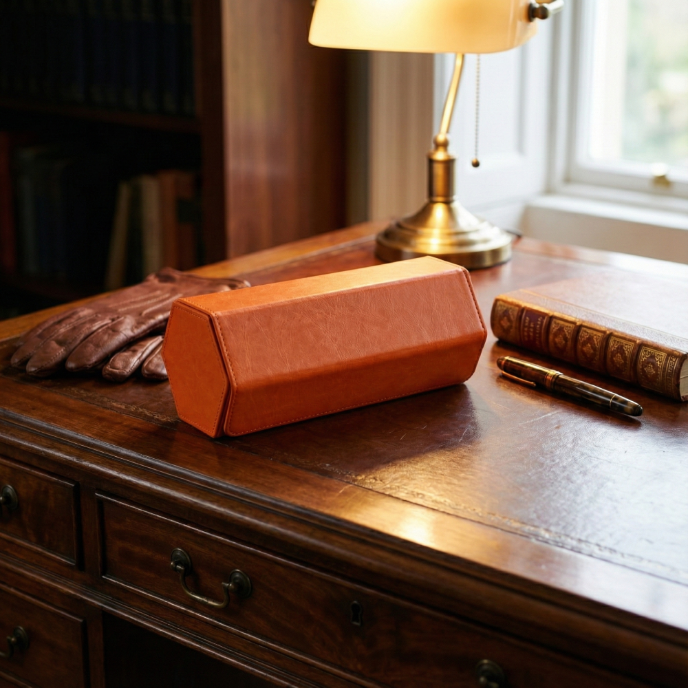 Hexagonal Premium Leather Watch Roll - 3 Slots