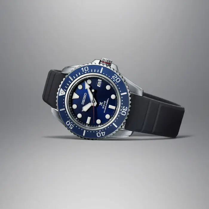Seiko Prospex "Sapphire Solar" SNE593P1 Blue Dial 42.8mm Silicone Strap Men's Watch