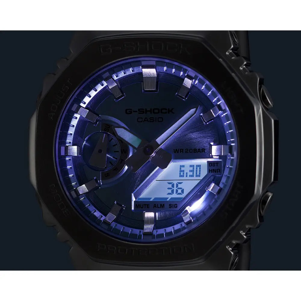 Casio G-Shock GM-2110D-3A1 men's steel watch on wrist