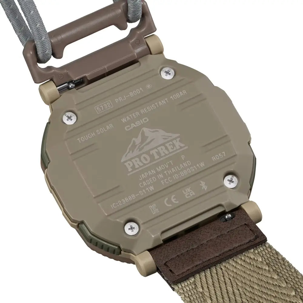 Casio ProTrek PRJ-B001B-5DR Analog-Digital Solar Bluetooth "Rotary Guard" Brown Dial Cloth Bungee Strap Men's Watch