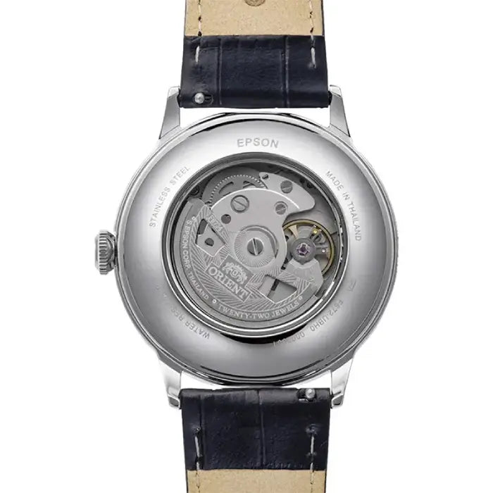 Orient RA-AC0036L Classic Bambino automatic men's watch with back dial and leather strap