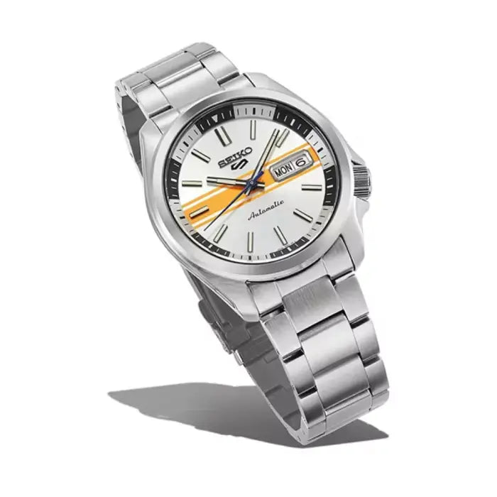 Seiko SRPL49K1 automatic men's steel watch blue dial front angle