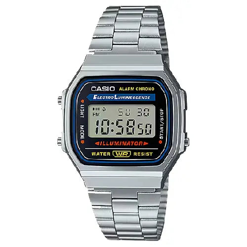 Casio Vintage Digital A168WA-1WDF Black Dial Stainless Steel Unisex Watch