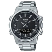 Casio Analog-Digital World Time AMW-880D-1AVDF Black Dial Stainless Steel Men's Watch