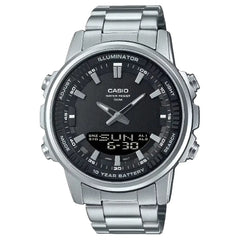 Casio Analog-Digital World Time AMW-880D-1AVDF Black Dial Stainless Steel Men's Watch
