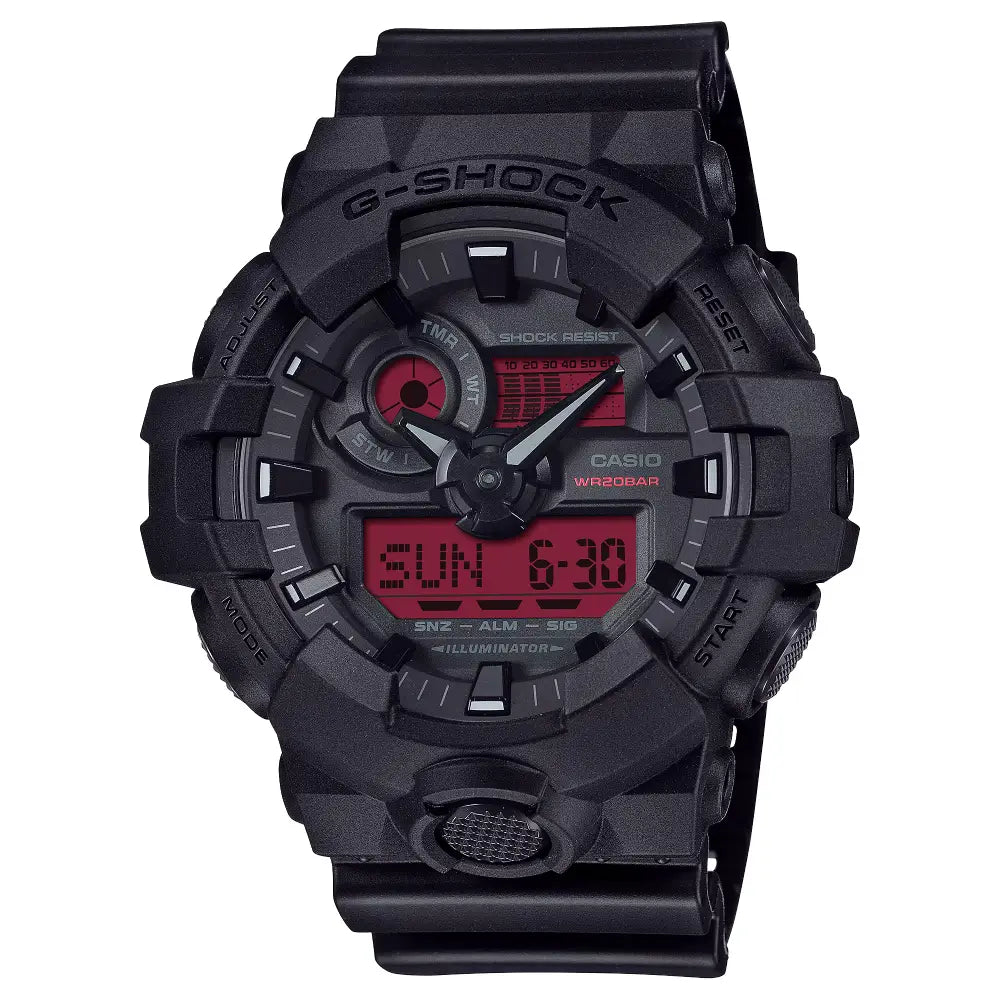 Casio G-Shock GA-700BBR-1A black red dial resin strap men's watch